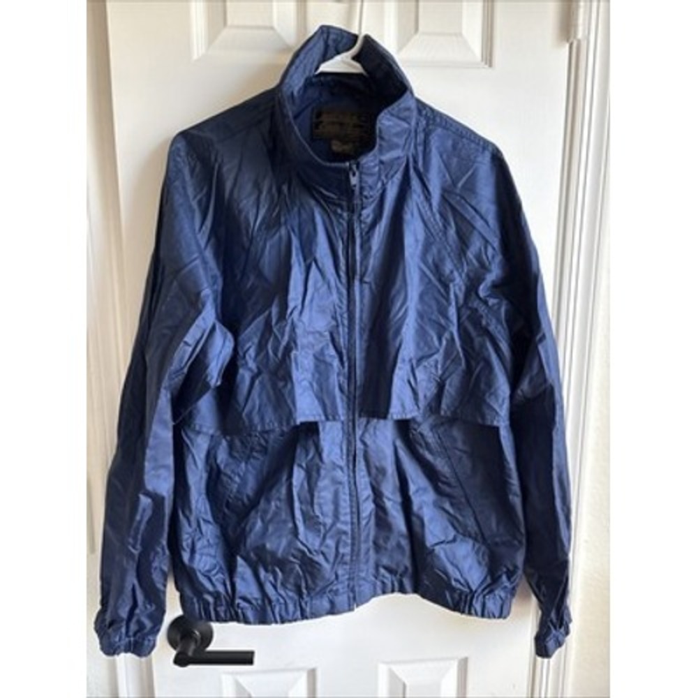 Eddie Bauer Men's blue zip up windbreaker with hideaway hood size L